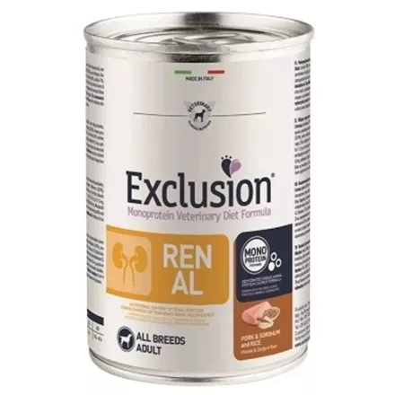 Exclusion Veterinary Diet Renal Pork & Sorghum and Rice konzerv kutyának 400g