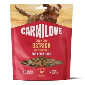 Carnilove Crunchy Snack Ostrich with Blackberries 200g gabonamentes hipoallergén struccos szederrel készült kutyajutalomfalat