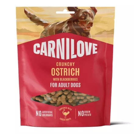 Carnilove Crunchy Snack Ostrich with Blackberries 200g gabonamentes hipoallergén struccos szederrel készült kutyajutalomfalat