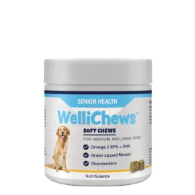   NutriScience WelliChews dog SENIOR egészség támogató funkcionális jutalomfalat idős közepes és nagytestű kutyának 60db 