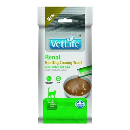 Vet Life Adult Cat Renal Creamy Treat krémes jutalomfalat vesebeteg, válogatós vagy gyógyszerezett cicáknak 60g