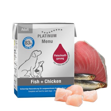 PLATINUM MENU Fish + Chicken-nedves kutyatáp felnőtt kutyának hal és csirke 375g