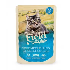   Sam's Field True Meat Fillets - Fehér hal & Borsó alutasakos eledel 85g