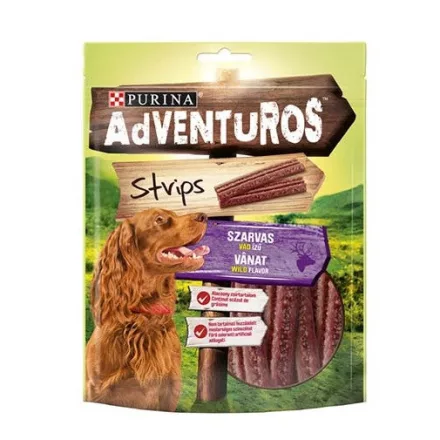 Adventuros Strips kutya jutalomfalat szarvas-vad 90g