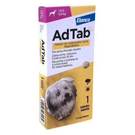 AdTab™ rágótabletta élősködők ellen kutyák részére 112mg (2,5-5,5kg)
