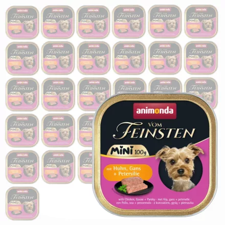 Animonda Vom Feinsten Adult Mini Huhn, Gans, Petersilie (csirke,liba,petrezselyem) alutálkás eledel felnőtt kistestű kutyának 32x100g (82359)