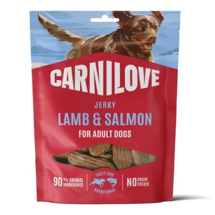 Carnilove Meat Jerky Snack Lamb with Salmon Fillet – bárány lazac filével- jutalomfalat kutyák részére 100g