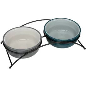   Trixie 24537 Ceramic Bowl Set - kerámia tál szett (petrol zöld/szürke) kutyák részére (2x1,6l /Ø20cm)