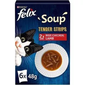   FELIX Soup Tender strips - nedves eledel - marha,csirke,bárány szószban - macskák részére 6x48g