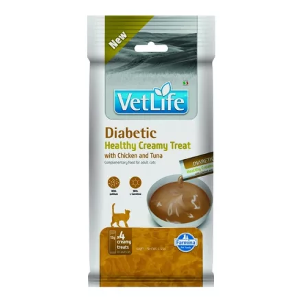 Vet Life Adult Cat Diabetic Creamy Treat krémes jutalomfalat cukorbeteg, válogatós vagy gyógyszerezett cicáknak 60g