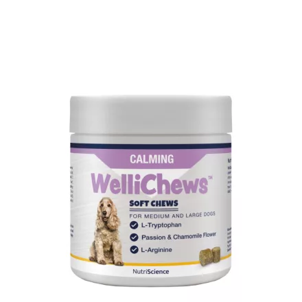 NutriScience WelliChews dog CALMING Stresszoldást támogató funkcionális jutalomfalat közepes és nagytestű kutyának 60db