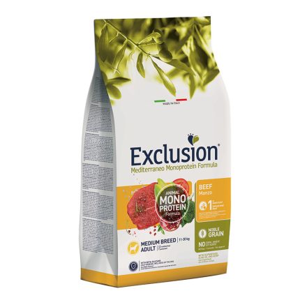 Exclusion Mediterraneo Monoprotein Adult Beef Medium száraztáp kutyának 3kg lejárat közeli