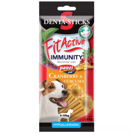 FitActive Hypoallergenic Denta-Sticks Immunity Cranberry & Curcuma - Immunerősítő és fogtisztító rágórudak "S" 140g