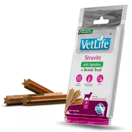 Vet Life Dog Struvite+Dental Treat húgyúti egészséget támogató és fogtisztító jutalomfalat kutyának Medium&Maxi 100g lejárat közeli