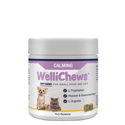 NutriScience WelliChews cat-dog CALMING Stresszoldást támogató funkcionális jutalomfalat macskának és kistestű kutyának 120db