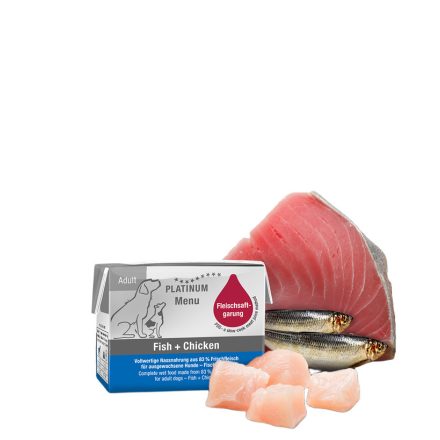 PLATINUM MENU Fish + Chicken-nedves kutyatáp felnőtt kutyának hal és csirke 90g