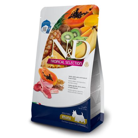 N&D Dog Tropical Selection Adult Mini bárány, tönkölybúza, zab, trópusi gyümölcsök száraztáp kutyának 1,5kg 