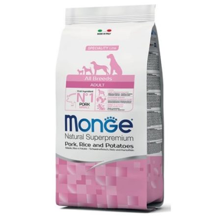 Monge Dog Adult MONOPROTEIN All Breeds sertés-rizs-burgonya száraztáp kutyának 2,5kg