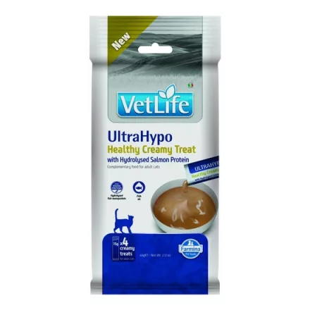 Vet Life Adult Cat Ultrahypo Creamy Treat krémes jutalomfalat allergiás, válogatós vagy gyógyszerezett cicáknak 60g