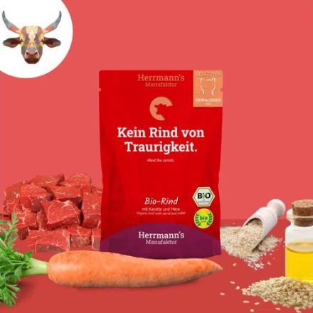 Herrmanns Bio marhahús menü macskáknak 96%-os hústartalommal 100g
