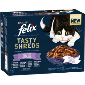   Felix Tasty Shreds vegyes válogatás- teljes értékű eledel felnőtt macskáknak szószban 12 x 80g