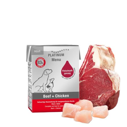 PLATINUM MENU Beef + Chicken-nedves kutyatáp felnőtt kutyának marha és csirke 12x185g