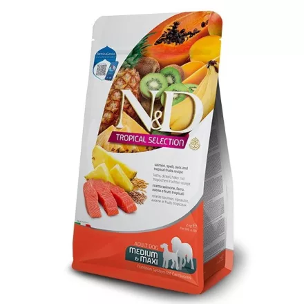 N&D Dog Tropical Selection Adult Medium/Maxi lazac, tönkölybúza, zab, trópusi gyümölcsök száraztáp kutyának 10kg 