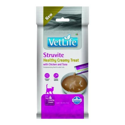 Vet Life Adult Cat Struvite Creamy Treat krémes jutalomfalat húgykövességre hajlamos, válogatós vagy gyógyszerezett cicáknak 60g