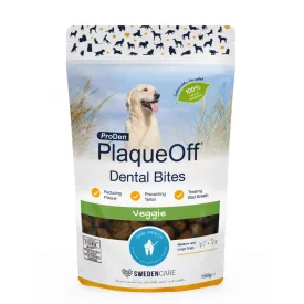   ProDen PlaqueOff Dental Bites M-L dog Veggie fogápoló jutalomfalat zöldségekkel közepes és nagytestű kutyának 150g lejárat közeli