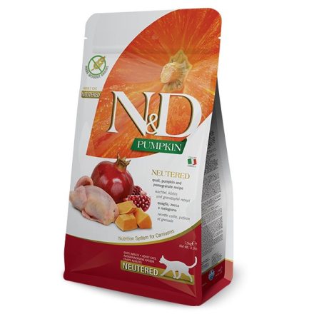N&D Cat Pumpkin Neutered quail, pumpkin & pomegranate (fürj, sütőtök & gránátalmával) száraz macskaeledel 300g