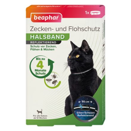 Beaphar gyógynövényes, fényvisszaverő bolha-, és kullancs elleni nyakörv macskának 35cm