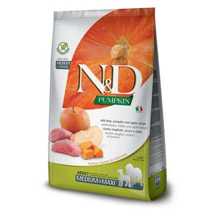 N&D Dog Grain Free Pumpkin adult medium & maxi wild boar, pumpkin & apple (vaddisznó & alma sütőtökkel) száraz kutyatáp 12kg