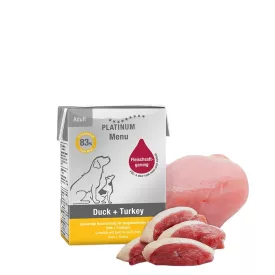   PLATINUM MENU Duck + Turkey-nedves kutyatáp felnőtt kutyának kacsa és pulyka 185g