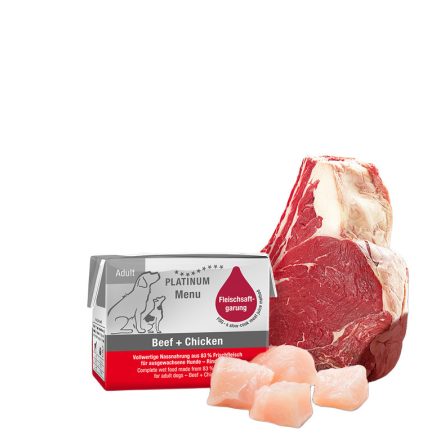 PLATINUM MENU Beef + Chicken-nedves kutyatáp felnőtt kutyának marha és csirke 12x90g