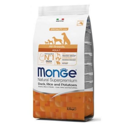 Monge Dog Adult MONOPROTEIN All Breeds kacsa-rizs-burgonya száraztáp kutyának 2,5kg