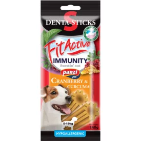  FitActive Hypoallergenic Denta-Sticks Immunity Cranberry & Curcuma - Immunerősítő és fogtisztító rágórudak "M" 150g
