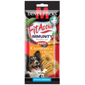   FitActive Hypoallergenic Denta-Sticks Immunity Cranberry & Curcuma - Immunerősítő és fogtisztító rágórudak "M" 150g