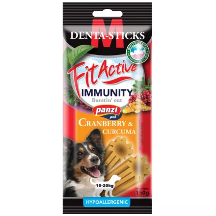 FitActive Hypoallergenic Denta-Sticks Immunity Cranberry & Curcuma - Immunerősítő és fogtisztító rágórudak "M" 150g