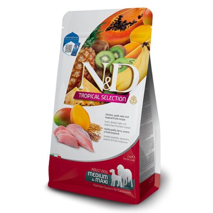 N&D Dog Tropical Selection Adult Medium/Maxi csirke, tönkölybúza, zab, trópusi gyümölcsök száraztáp kutyának 2kg