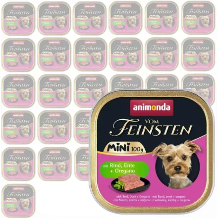 Animonda Vom Feinsten Adult Mini Rind, Ente,Oregano (marha,kacsa,oregánó) alutálkás eledel felnőtt kistestű kutyának 32x100g (82361)