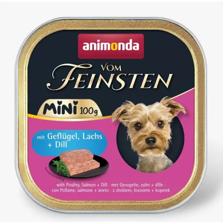 Animonda Vom Feinsten Adult Mini Geflügel, Lachs, Dill (baromfi,lazac,kapor) alutálkás eledel felnőtt kistestű kutyának 100g (82358)