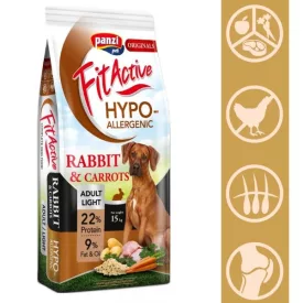   FitActive Originals Hypoallergenic Adult Light nyúl és sárgarépa száraztáp kutyának 15kg