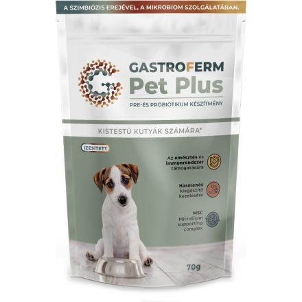 Gastroferm Pet Plus pre-és probiotikum készítmény kistestű kutyáknak 70g lejárat közeli