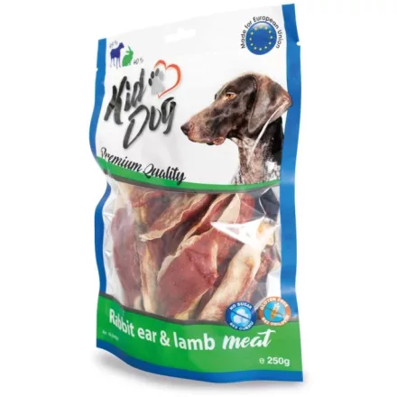KidDog Rabbit ear & lamb meat - jutalomfalat bárányhússal és nyúlfüllel kutyák részére 250g