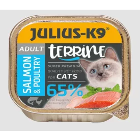   Julius-K9 Cat Terrine Adult Salmon&Poultry - lazac-szárnyas nedveseledel felnőtt macskák részére (100g)