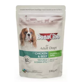   Bonacibo Pouch Adult dog csirke, marha alutasakos eledel kutyák részére 12x100g 
