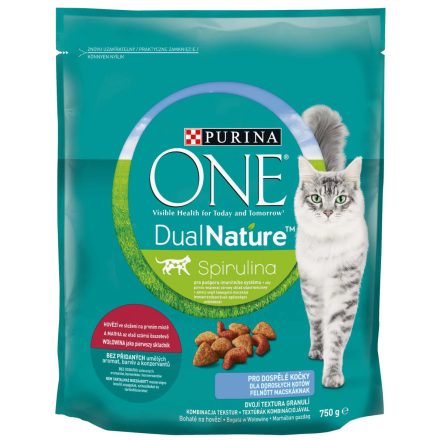 Purina ONE Dual Nature marha & spirulina száraz macskaeledel 750g