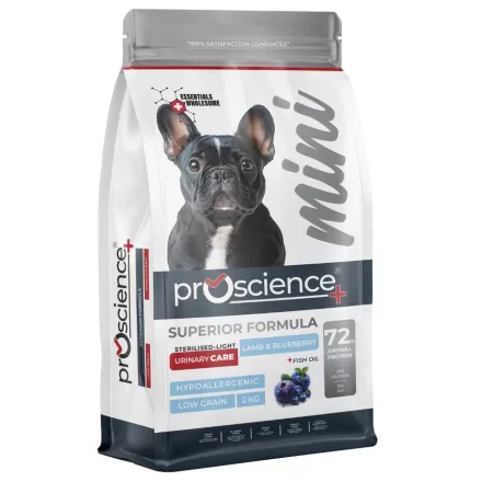 ProScience Mini Sterilised Dog Lamb & Blueberry hipoallergén bárány-áfonya kutyatáp ivartalanított kistestű felnőtt kutyának 2kg