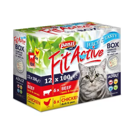 FitActive Cat Fitabox 2 féle húsos alutasakos válogatás szószban (12x100g)