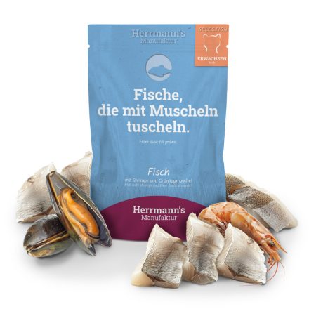 Herrmanns Halas menü macskáknak 96% hal és garnélarák tartalommal 100g